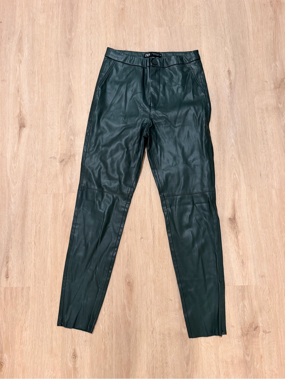 Zara womens Dark Green Faux Leather Pants